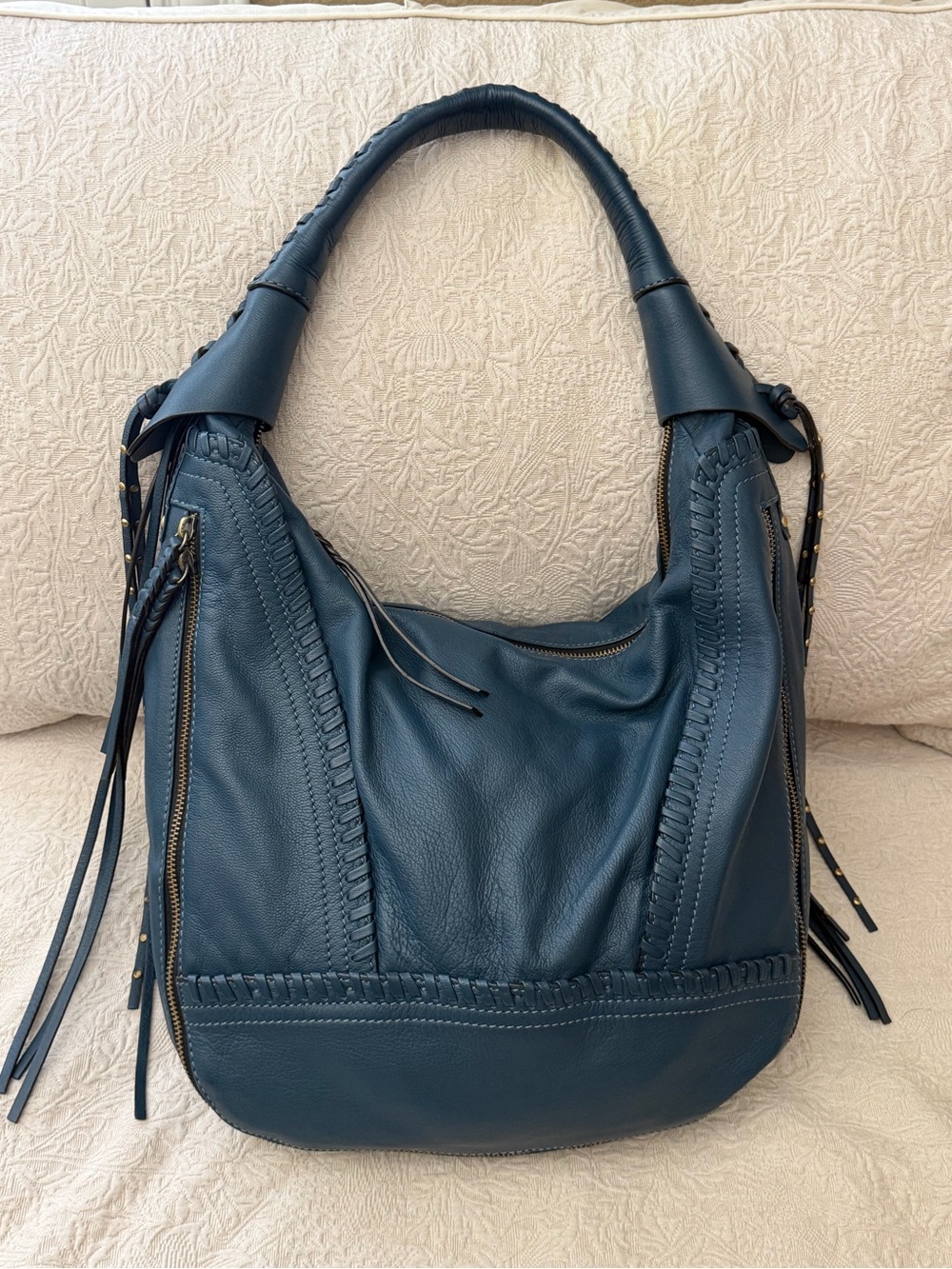 Soft Pebbled Shoulder Hobo Bag in Deep Teal